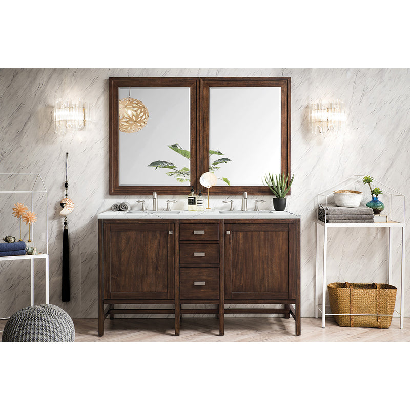 James Martin Addison 60" Double Vanity Cabinet Mid Century Acacia with 3 cm Ethereal Noctis Quartz Top E444-V60D-MCA-3ENC