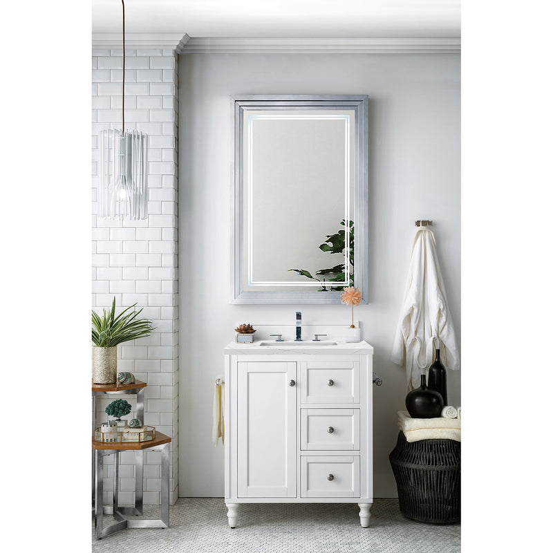 James Martin Copper Cove Encore 30" Single Vanity Bright White with 3 cm Ethereal Noctis Quartz Top 301-V30-BW-3ENC