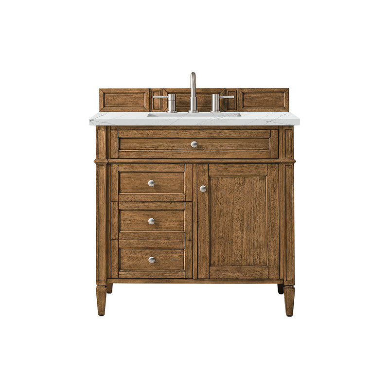 James Martin Brittany 36" Saddle Brown Single Vanity with 3 cm Ethereal Noctis Quartz Top 650-V36-SBR-3ENC