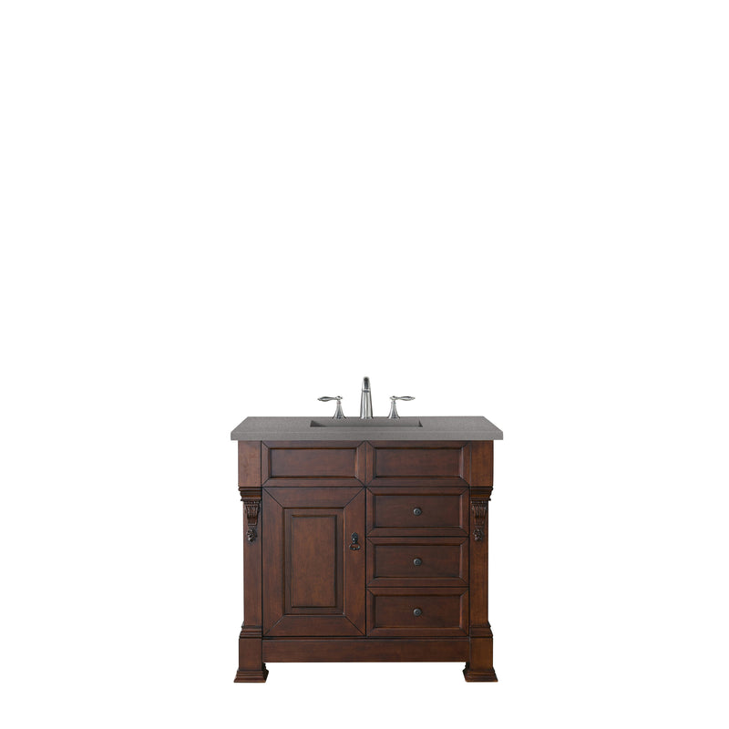 James Martin Brookfield 36" Warm Cherry Single Vanity with 3 cm Grey Expo Quartz Top 147-114-5586-3GEX