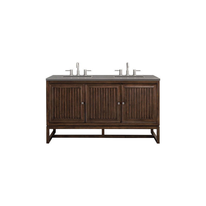 James Martin Athens 60" Double Vanity Cabinet Mid Century Acacia with 3 cm Grey Expo Quartz Top E645-V60D-MCA-3GEX