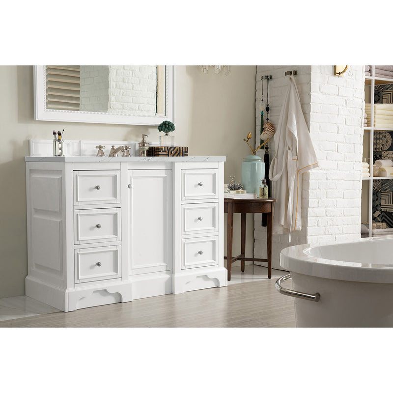 James Martin De Soto 48" Single Vanity Bright White with 3 cm Ethereal Noctis Quartz Top 825-V48-BW-3ENC