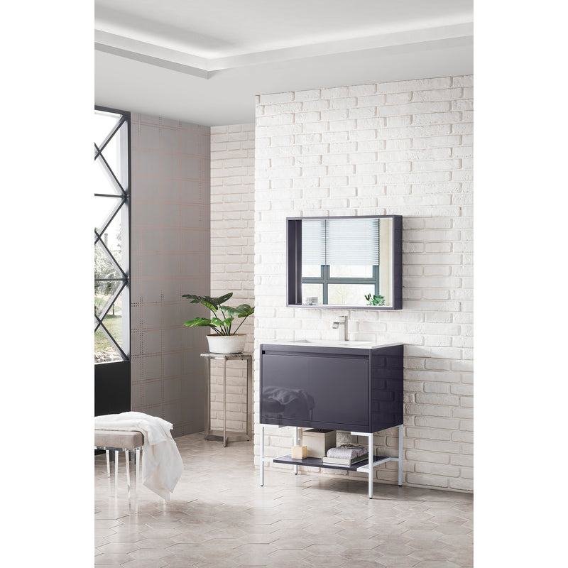James Martin Milan 31.5" Single Vanity Cabinet Modern Gray Glossy Glossy White with Glossy White Composite Top 801V31.5MGGGWGW