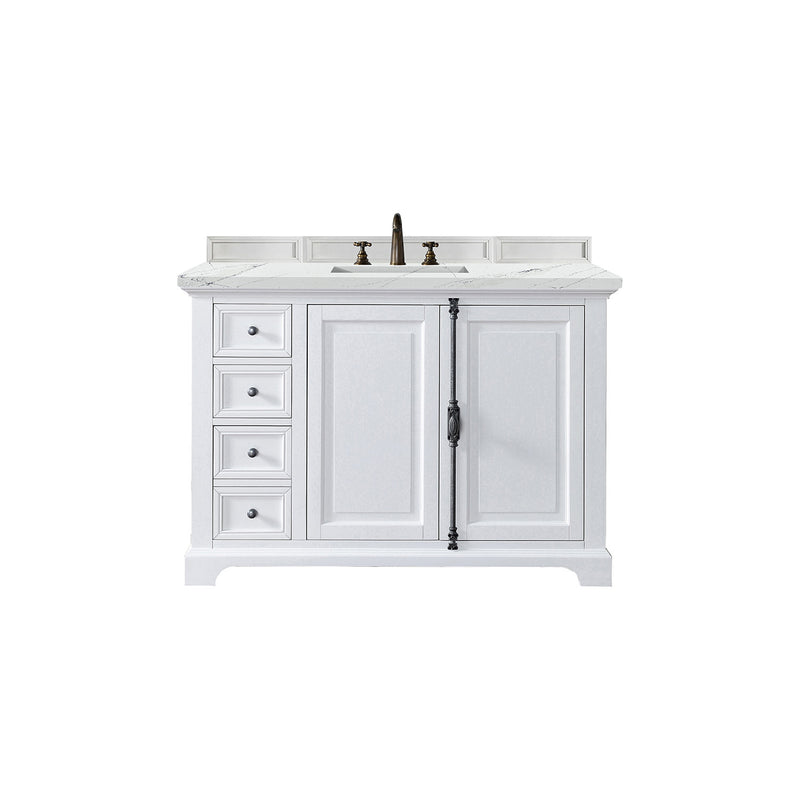 James Martin Providence 48" Single Vanity Cabinet Bright White with 3 cm Ethereal Noctis Quartz Top 238-105-V48-BW-3ENC