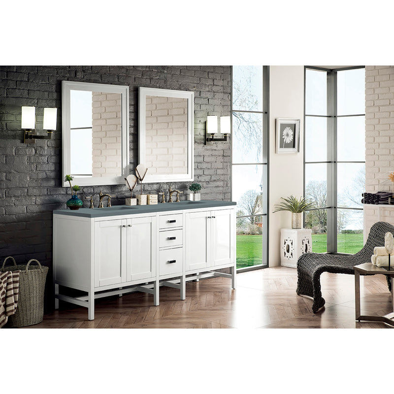 James Martin Addison 72" Double Vanity Cabinet Glossy White with 3 cm Cala Blue Top E444-V72-GW-3CBL