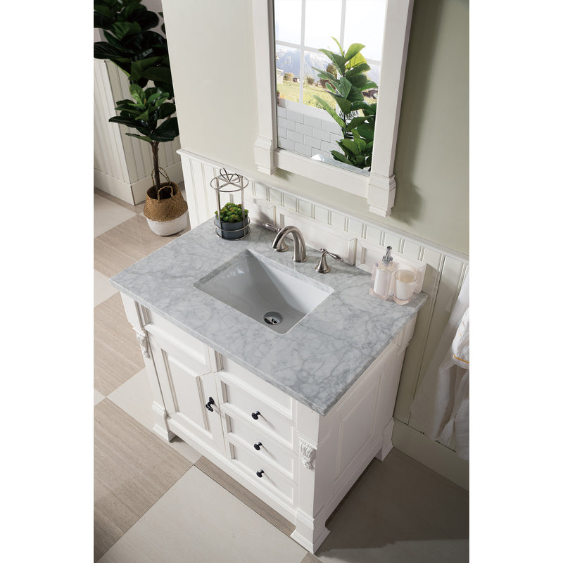 James Martin Brookfield 36" Bright White Single Vanity with 3 cm Carrara Marble Top 147-V36-BW-3CAR