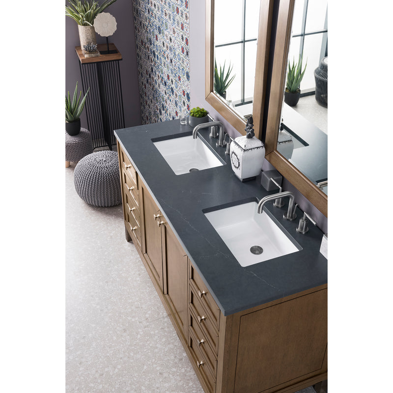 James Martin Chicago 60" Double Vanity Whitewashed Walnut with 3 cm Charcoal Soapstone Quartz Top 305-V60D-WWW-3CSP