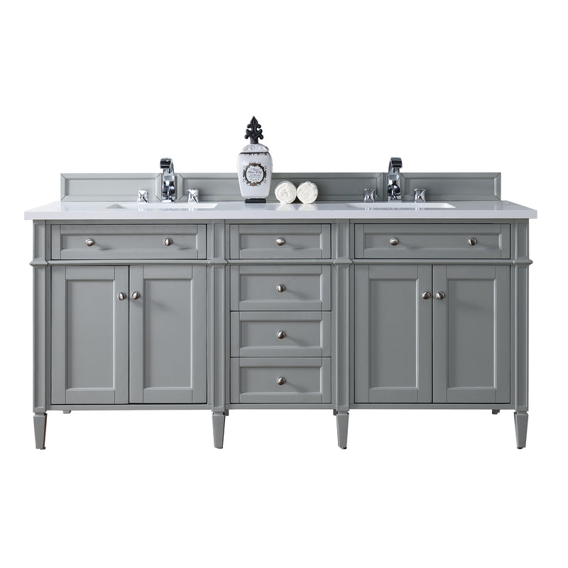 James Martin Brittany 72" Urban Gray Double Vanity with 3 cm Classic White Quartz Top 650-V72-UGR-3CLW