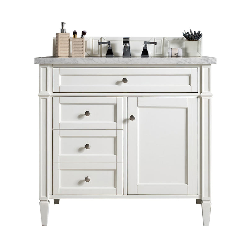 James Martin Brittany 36" Bright White Single Vanity with 3 cm Eternal Jasmine Pearl Quartz Top 650-V36-BW-3EJP