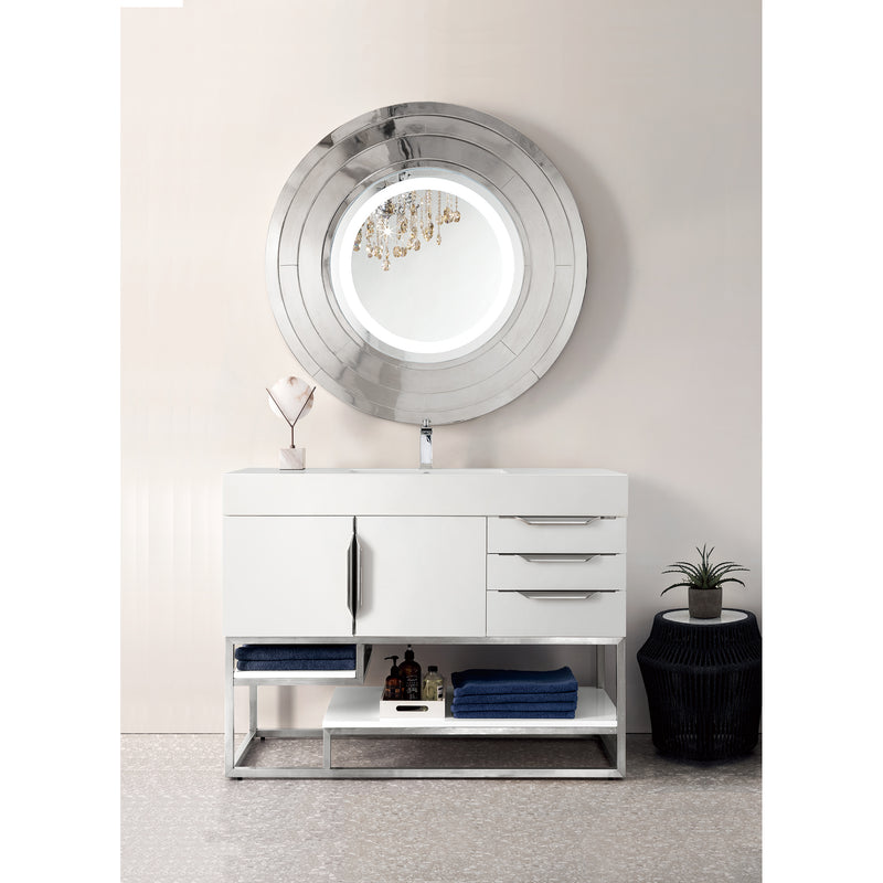 James Martin Columbia 48" Single Vanity Glossy White with Glossy White Composite Top 388-V48-GW-BN-GW