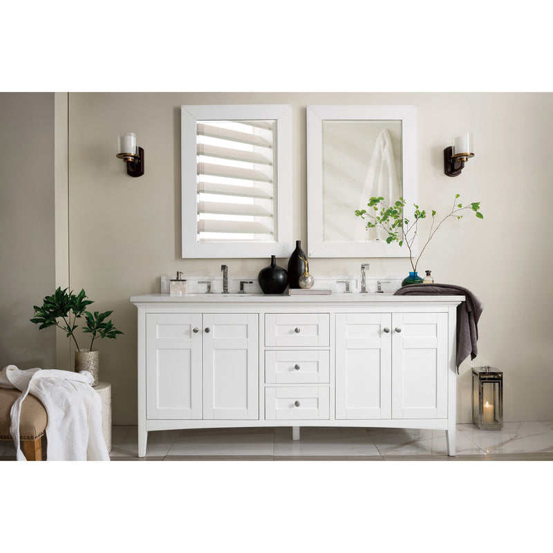 James Martin Palisades 72" Double Vanity Bright White with 3 cm Classic White Quartz Top 527-V72-BW-3CLW