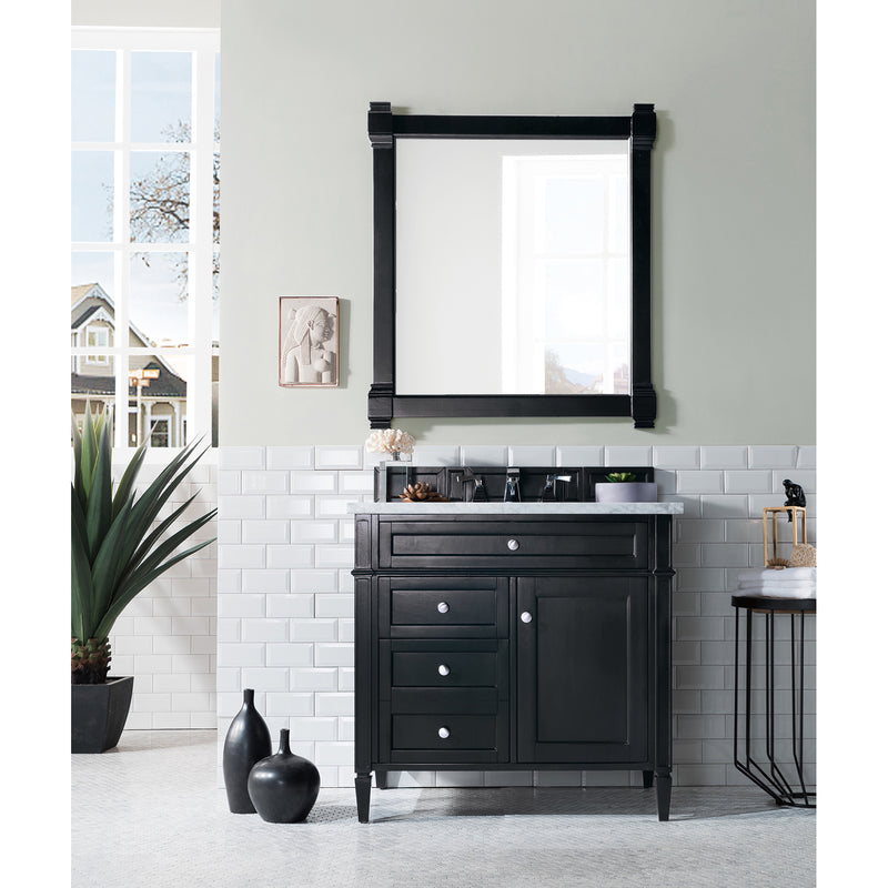 James Martin Brittany 36" Black Onyx Single Vanity with 3 cm Carrara Marble Top 650-V36-BKO-3CAR