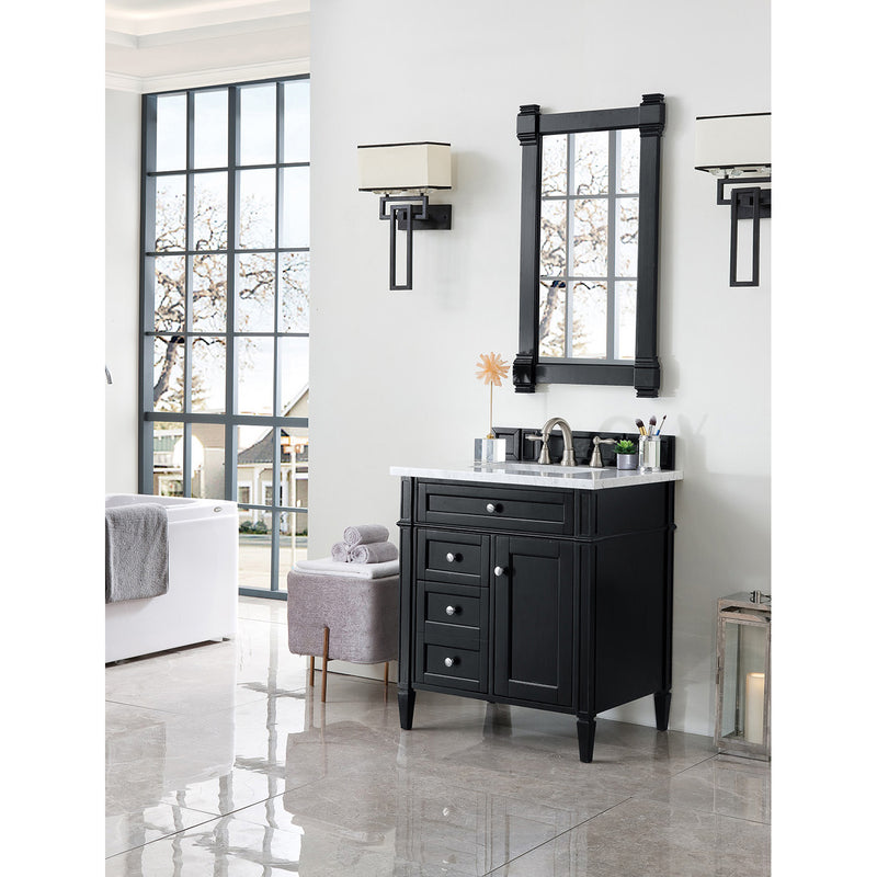 James Martin Brittany 30" Single Vanity Black Onyx with 3 cm Carrara Marble Top 650-V30-BKO-3CAR