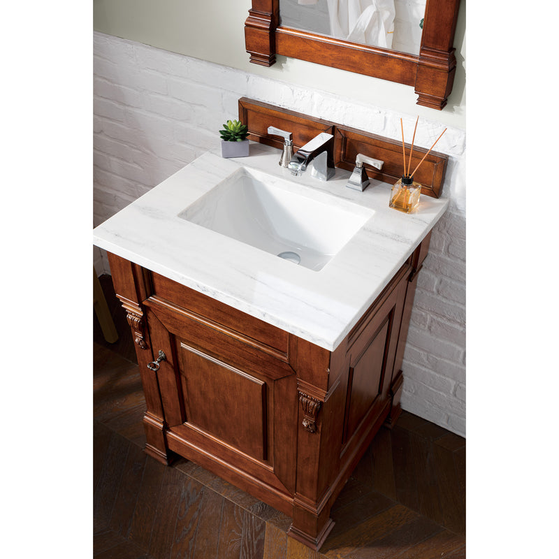 James Martin Brookfield 26" Warm Cherry Single Vanity with 3 cm Arctic Fall Solid Surface Top 147-114-V26-WCH-3AF