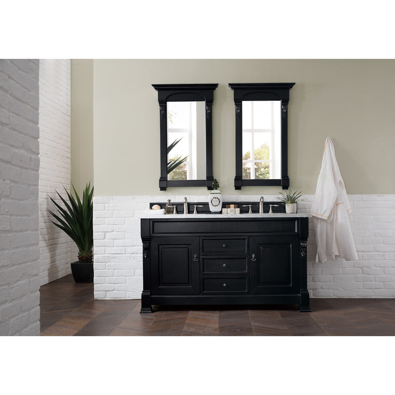 James Martin Brookfield 60" Antique Black Double Vanity with 3 cm Carrara Marble Top 147-114-5631-3CAR