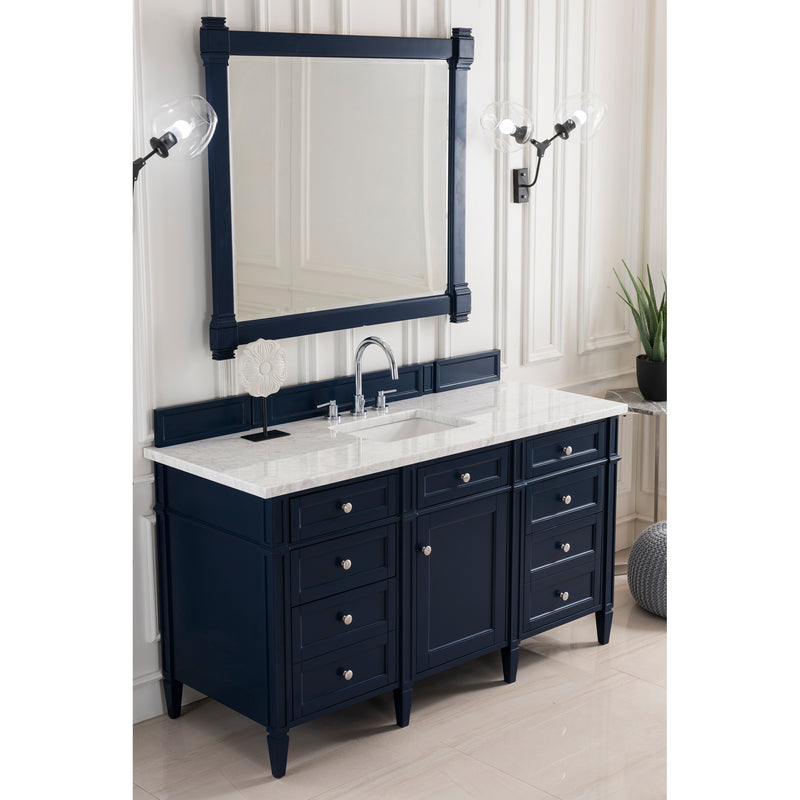 James Martin Brittany 60" Victory Blue Single Vanity with 3 cm Carrara Marble Top 650-V60S-VBL-3CAR