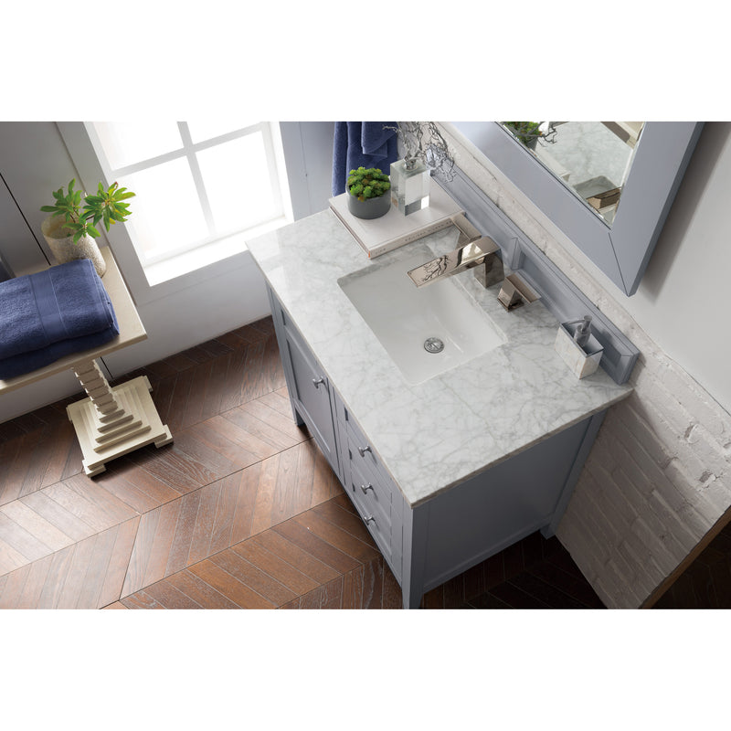 James Martin Palisades 36" Single Vanity Silver Gray with 3 cm Carrara Marble Top 527-V36-SL-3CAR