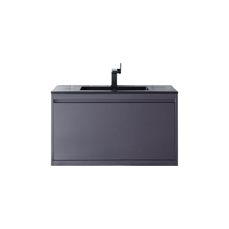 James Martin Milan 35.4" Single Vanity Cabinet Modern Grey Glossy with Charcoal Black Composite Top 801V35.4MGGCHB