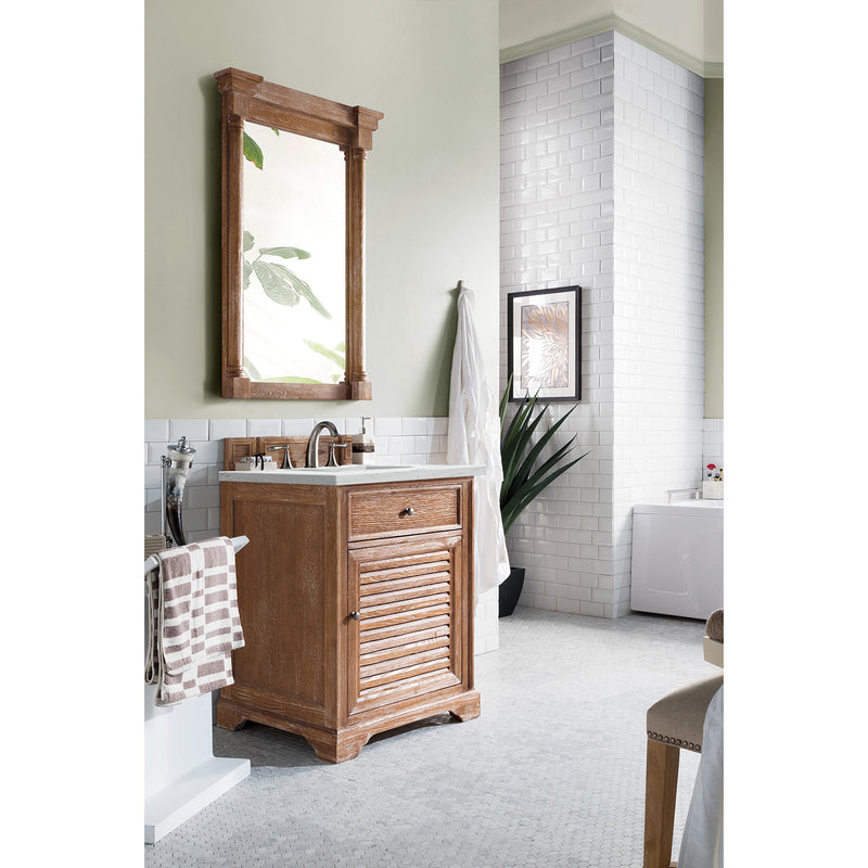 James Martin Savannah 26" Single Vanity Cabinet Driftwood with 3 cm Ethereal Noctis Quartz Top 238-104-V26-DRF-3ENC