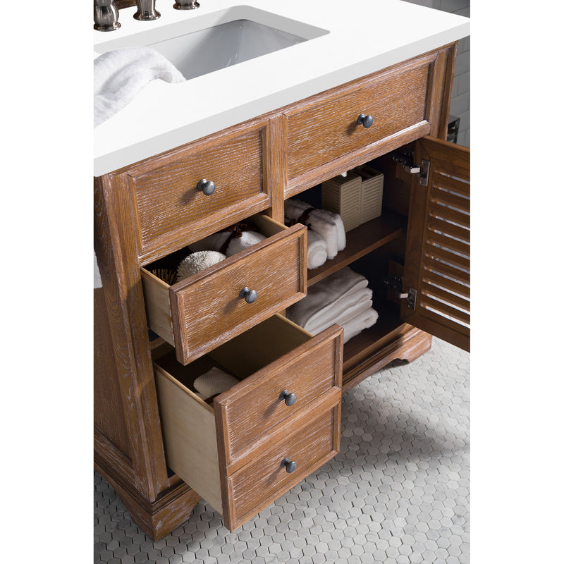 James Martin Savannah 36" Single Vanity Cabinet Driftwood with 3 cm Classic White Quartz Top 238-104-5511-3CLW