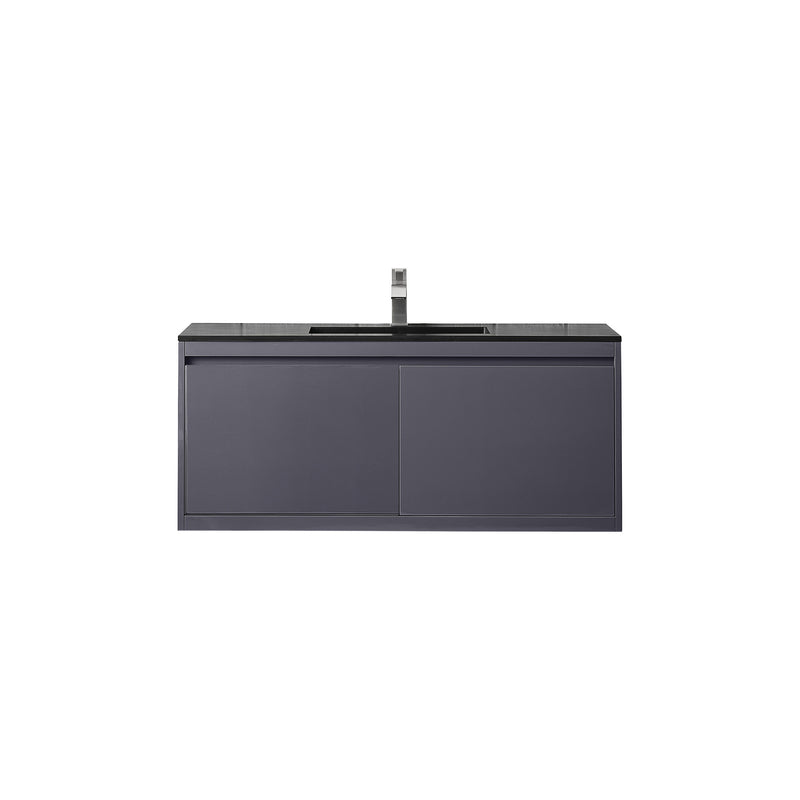 James Martin Milan 47.3" Single Vanity Cabinet Modern Grey Glossy with Charcoal Black Composite Top 801V47.3MGGCHB