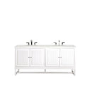 James Martin Athens 72" Double Vanity Cabinet Glossy White with 3 cm Eternal Jasmine Pearl Quartz Top E645-V72-GW-3EJP