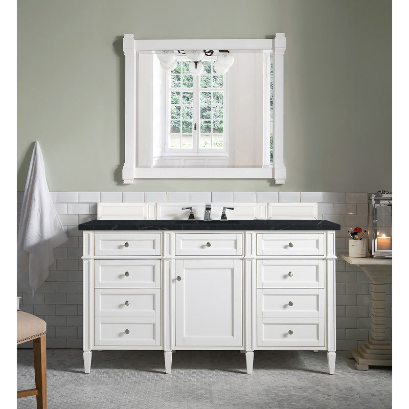 James Martin Brittany 60" Bright White Single Vanity with 3 cm Charcoal Soapstone Quartz Top 650-V60S-BW-3CSP