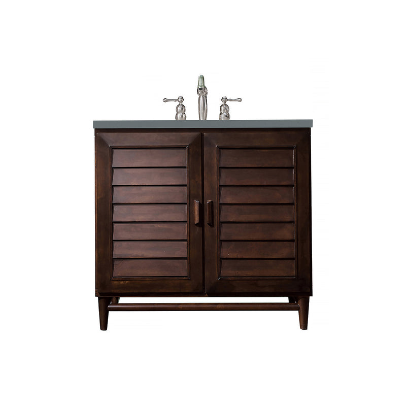 James Martin Portland 36" Single Vanity Burnished Mahogany with 3 cm Cala Blue Quartz Top 620-V36-BNM-3CBL