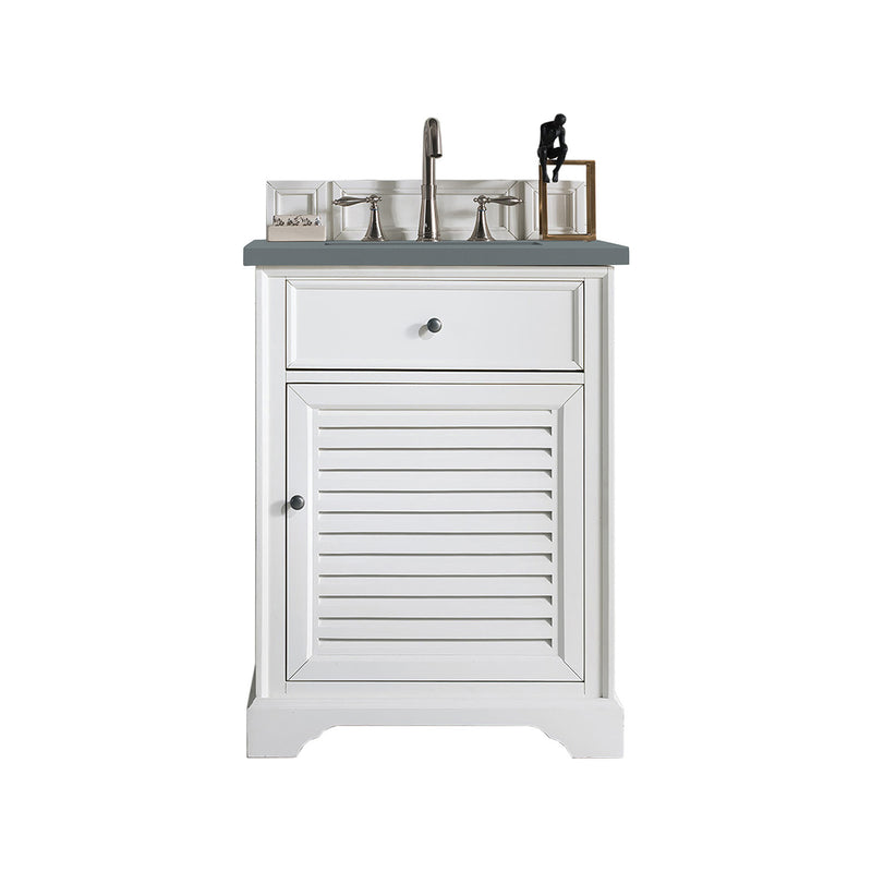 James Martin Savannah 26" Single Vanity Cabinet Bright White with 3 cm Cala Blue Quartz Top 238-104-V26-BW-3CBL