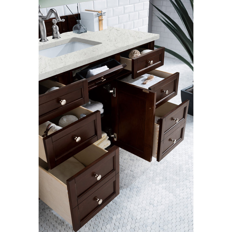 James Martin Brittany 48" Burnished Mahogany Single Vanity with 3 cm Eternal Jasmine Pearl Quartz Top 650-V48-BNM-3EJP