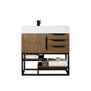 James Martin Columbia 36" Single Vanity Latte Oak Matte Black with Glossy White Composite Top 388-V36-LTO-MB-GW