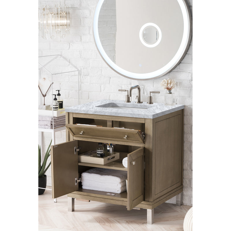 James Martin Chicago 30" Single Vanity Whitewashed Walnut with 3 cm Carrara Marble Top 305-V30-WWW-3CAR