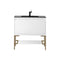 James Martin Milan 35.4" Single Vanity Cabinet Glossy White Radiant Gold with Charcoal Black Composite Top 801V35.4GWRGDCHB