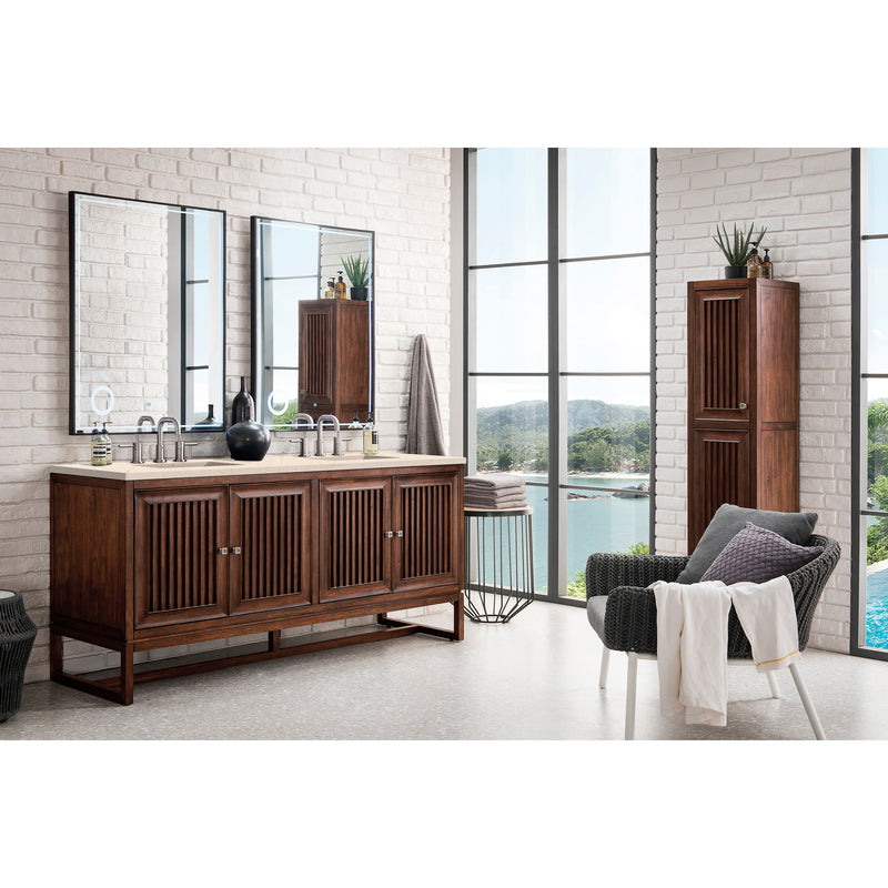 James Martin Athens 72" Double Vanity Cabinet Mid Century Acacia with 3 cm Eternal Marfil Top E645-V72-MCA-3EMR