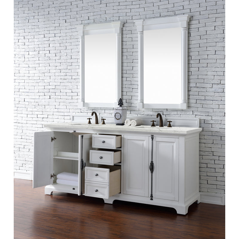 James Martin Providence 72" Double Vanity Cabinet Bright White with 3 cm Eternal Jasmine Pearl Quartz Top 238-105-V72-BW-3EJP