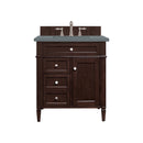 James Martin Brittany 30" Single Vanity Burnished Mahogany with 3 cm Cala Blue Quartz Top 650-V30-BNM-3CBL