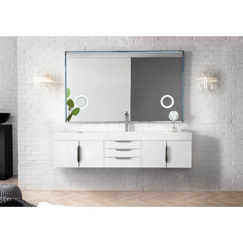 James Martin Mercer Island 72" Single Vanity Glossy White with Glossy White Composite Top 389-V72S-GW-A-GW