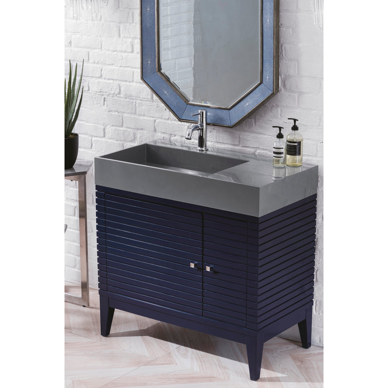 James Martin Linear 36" Single Vanity Victory Blue with Dusk Gray Glossy Composite Top 210-V36-VBL-DGG