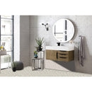 James Martin Mercer Island 36" Single Vanity Latte Oak Matte Black with Glossy White Composite Top 389-V36-LTO-MB-GW