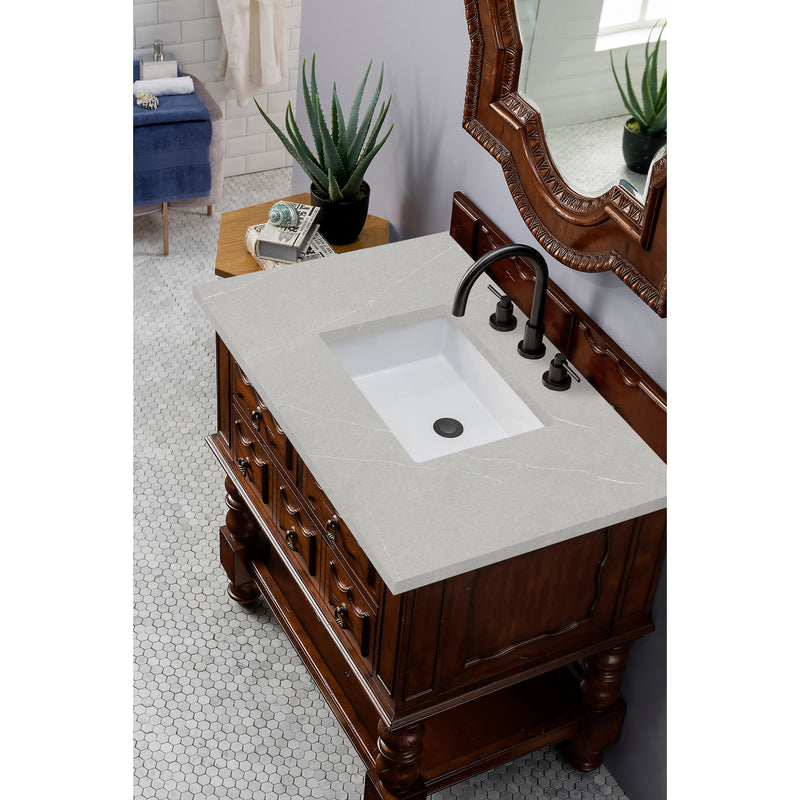 James Martin Castilian 36" Single Vanity Cabinet Aged Cognac with 3 cm Eternal Serena Quartz Top 160-V36-ACG-3ESR