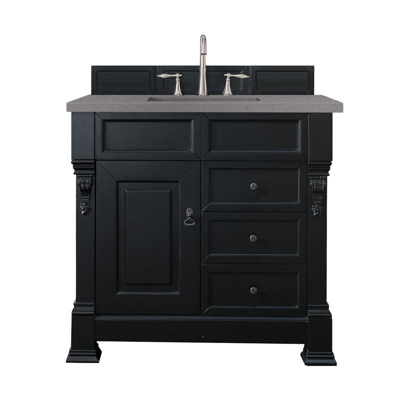 James Martin Brookfield 36" Antique Black Single Vanity with 3 cm Grey Expo Quartz Top 147-114-5536-3GEX