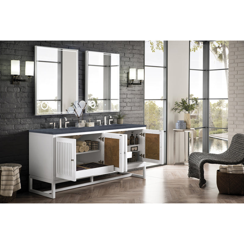 James Martin Athens 72" Double Vanity Cabinet Glossy White with 3 cm Classic White Quartz Top E645-V72-GW-3CLW