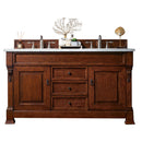 James Martin Brookfield 60" Warm Cherry Double Vanity with 3 cm Arctic Fall Solid Surface Top 147-114-5681-3AF