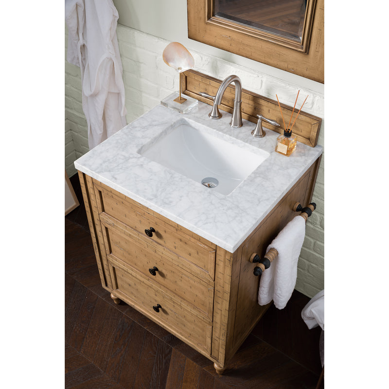 James Martin Copper Cove 26" Driftwood Patina Single Vanity with 3 cm Carrara Marble Top 300-V26-DRP-3CAR
