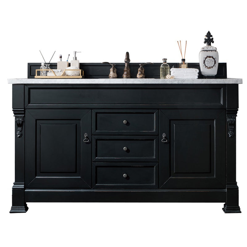 James Martin Brookfield 60" Antique Black Single Vanity with 3 cm Arctic Fall Solid Surface Top 147-114-5331-3AF