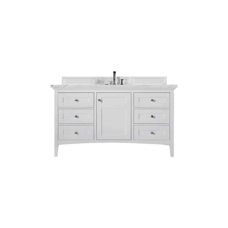 James Martin Palisades 60" Single Vanity Bright White with 3 cm Ethereal Noctis Quartz Top 527-V60S-BW-3ENC