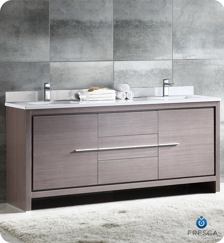 Fresca Allier 72" Gray Oak Modern Double Sink Bathroom Cabinet with Top and Sinks