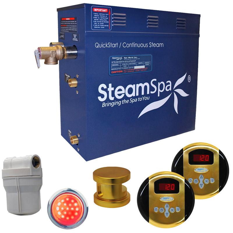 SteamSpa Royal 4.5 KW QuickStart Acu-Steam Bath Generator Package in Polished Gold