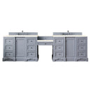 James Martin De Soto 118" Double Vanity Set Silver Gray with Makeup Table 3 cm Eternal Marfil Quartz Top 825-V118-SL-DU-EMR