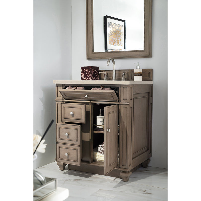 James Martin Bristol 30" Single Vanity Whitewashed Walnut with 3 cm Eternal Marfil Quartz Top 157-V30-WW-3EMR